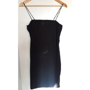 Y2K Dress Womens Medium Black Ribbed Spaghetti Strap Mini‎ Bodycon Square Neck